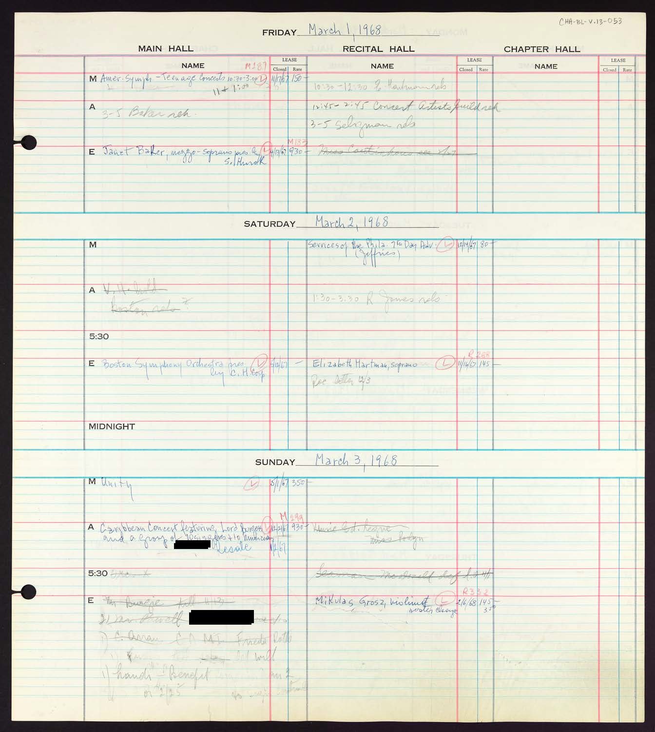 Carnegie Hall Booking Ledger, volume 13, page 53