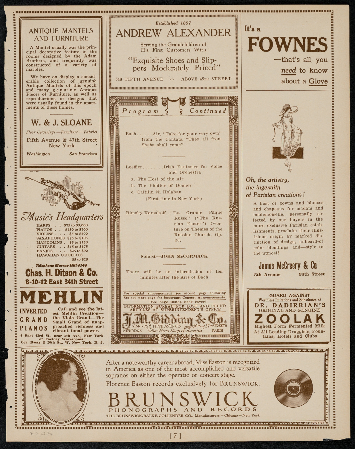 Boston Symphony Orchestra, March 16, 1922, program page 7