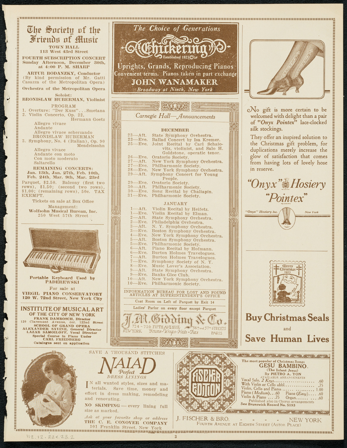 Harvard Glee Club, December 22, 1923, program page 3