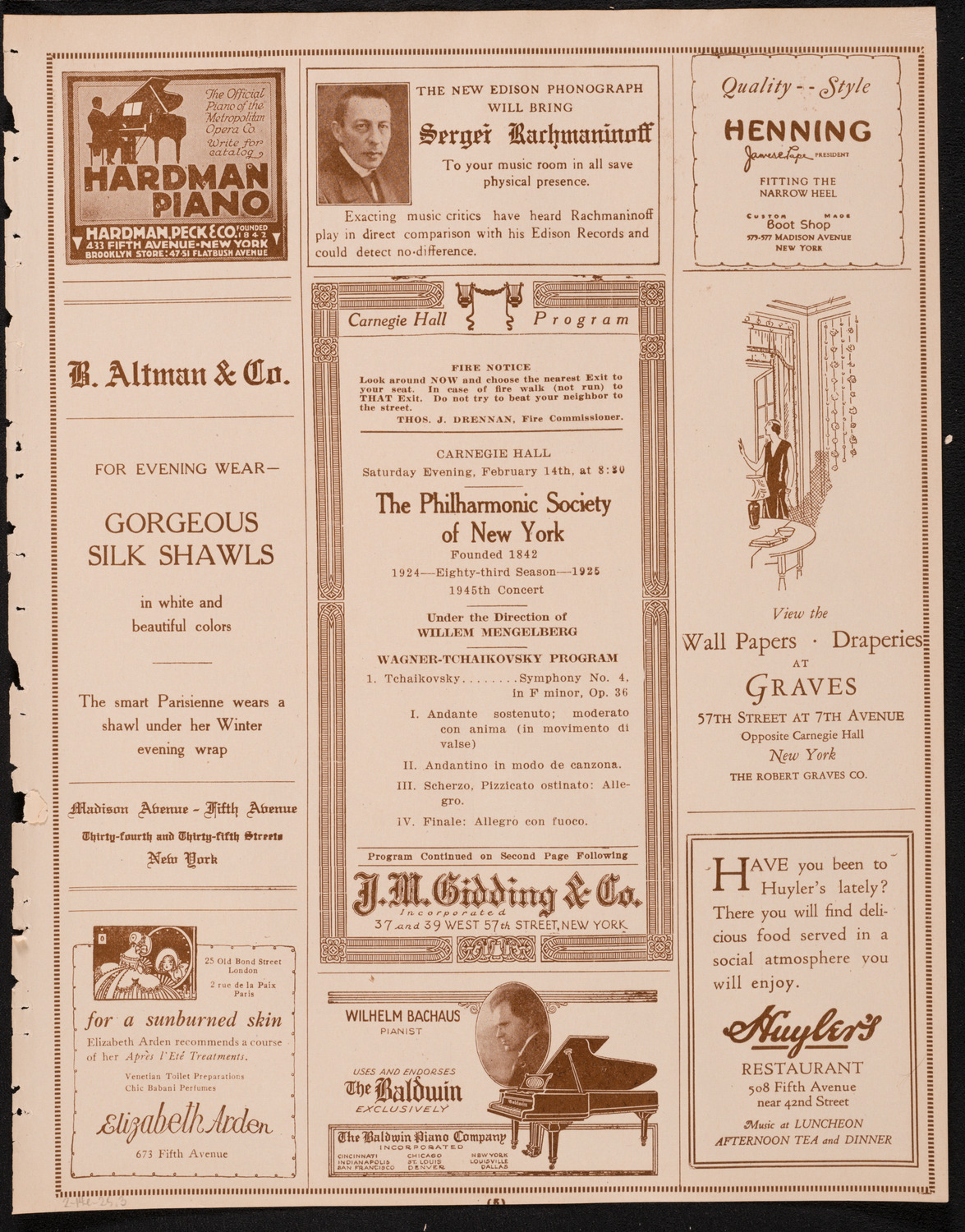 New York Philharmonic, February 14, 1925, program page 5