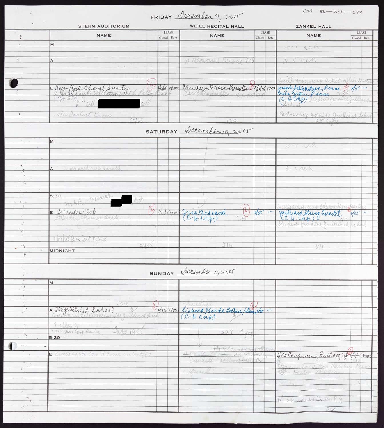 Carnegie Hall Booking Ledger, volume 51, page 33