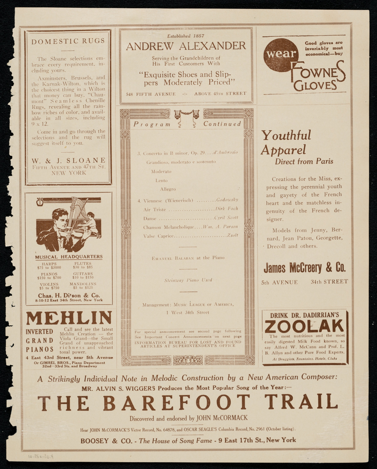 Michel Gusikoff, Violin, October 25, 1920, program page 7