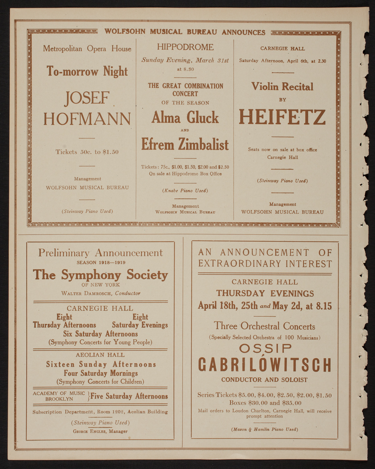 Leopold Auer, Violin, March 23, 1918, program page 8