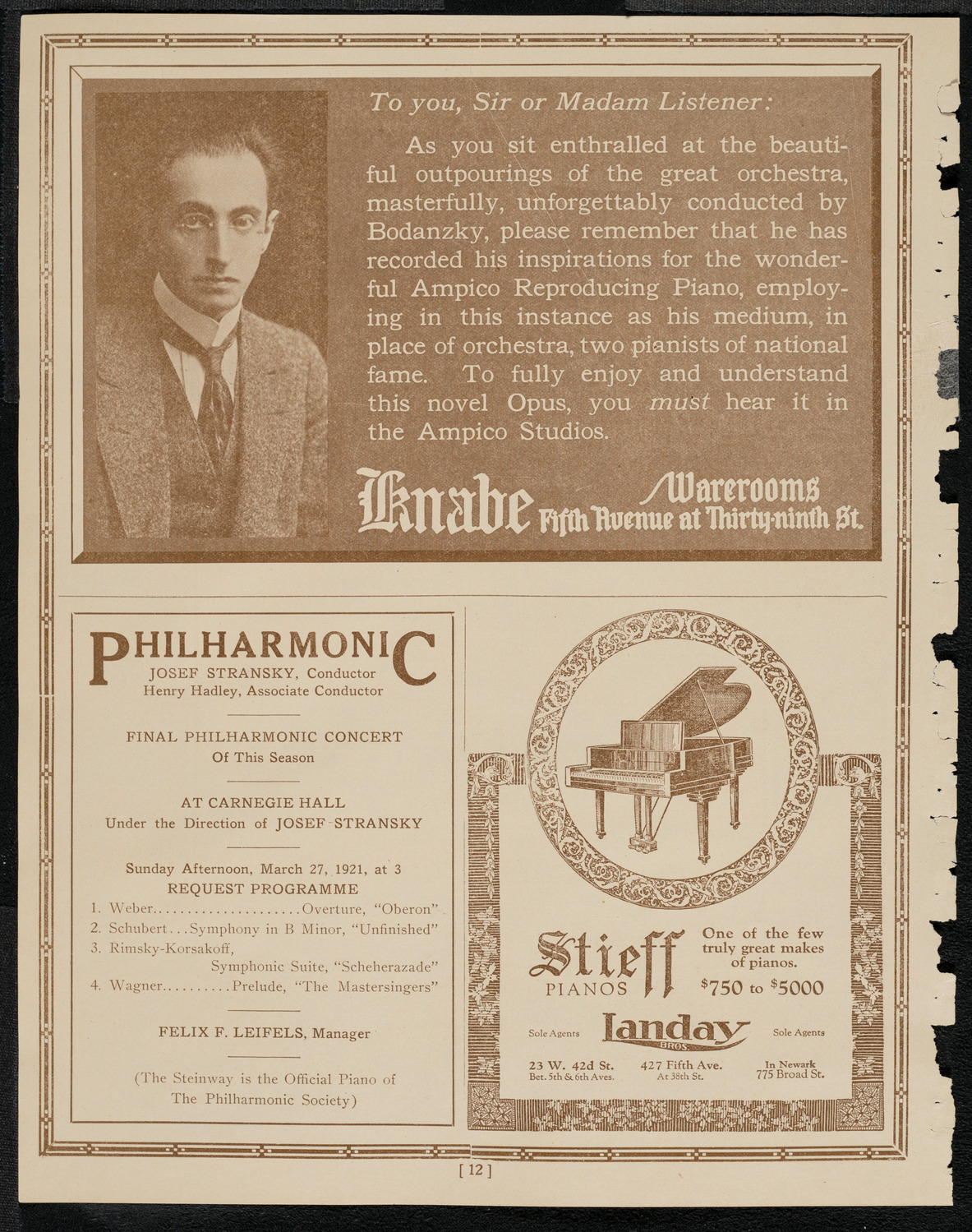 Cantor Sirota with Choir, March 26, 1921, program page 12