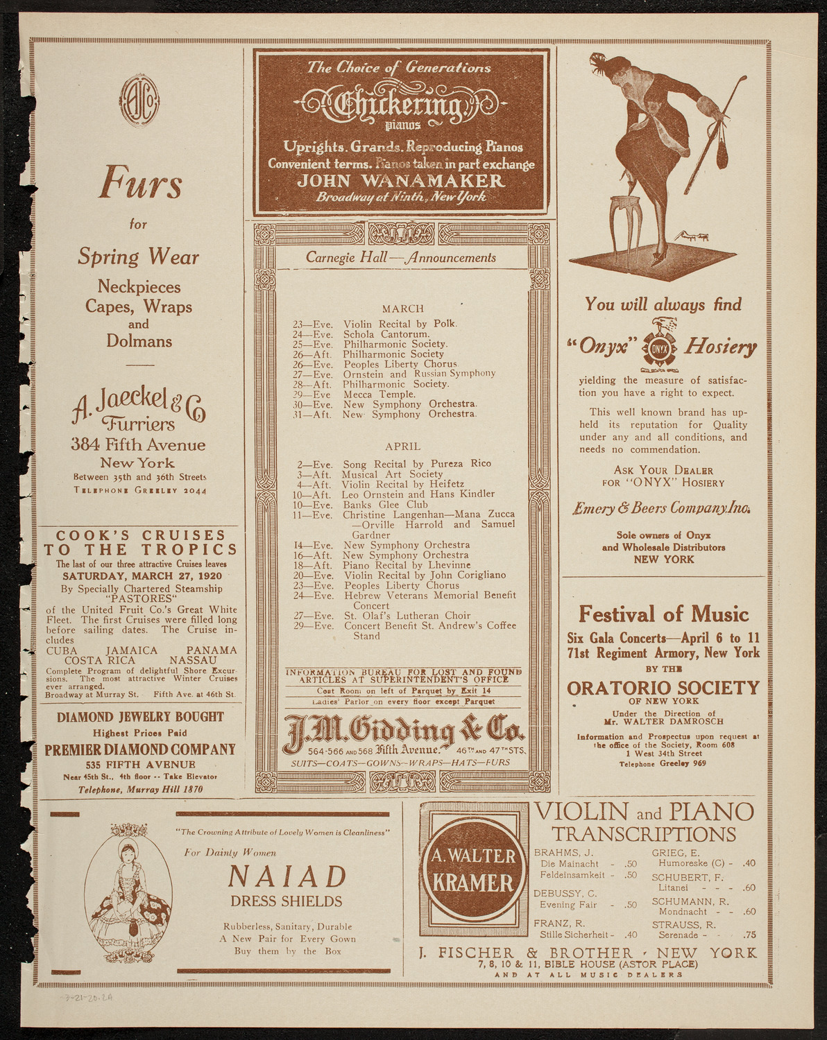 Benno Moiseiwitsch, Piano, March 21, 1920, program page 3