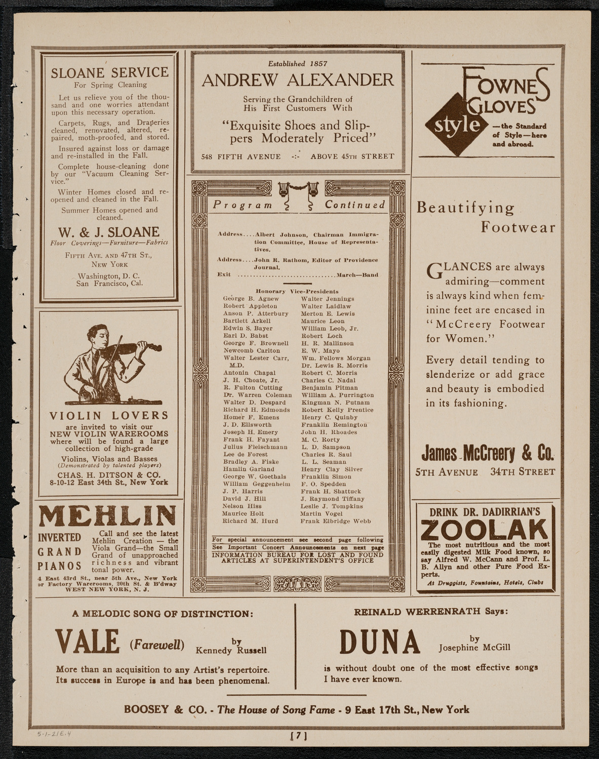 Meeting: American Defense Society, May 1, 1921, program page 7