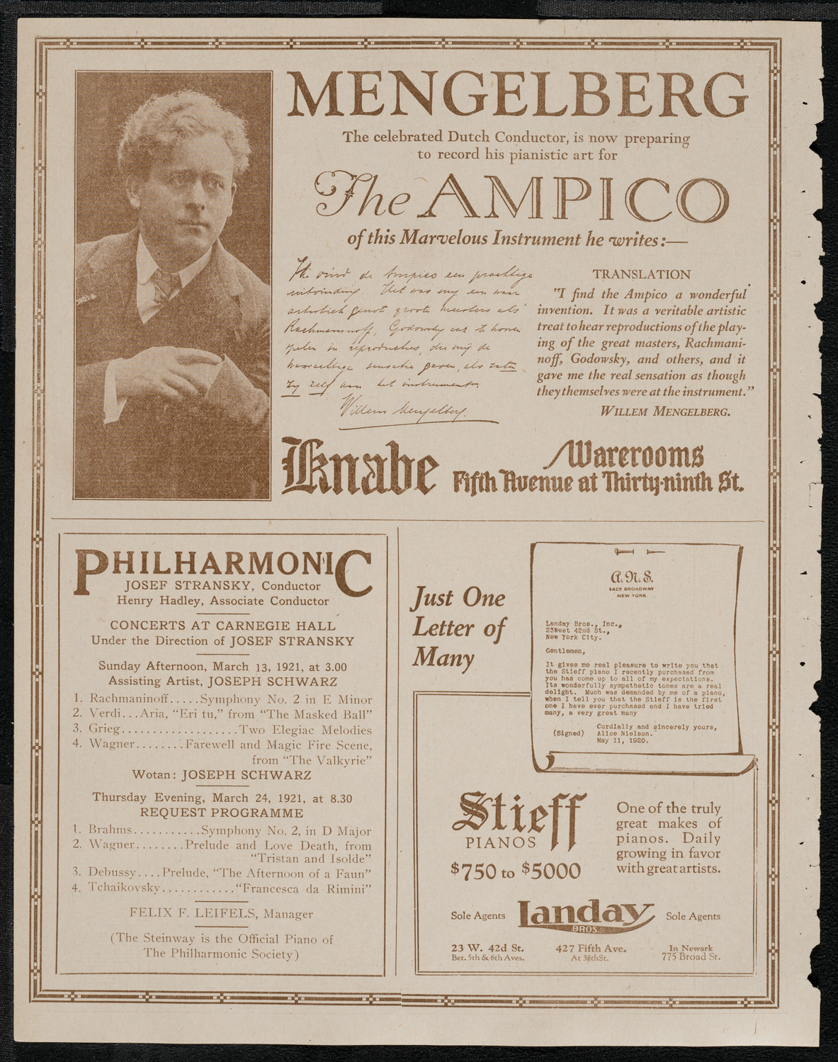 New York Philharmonic, March 11, 1921, program page 12