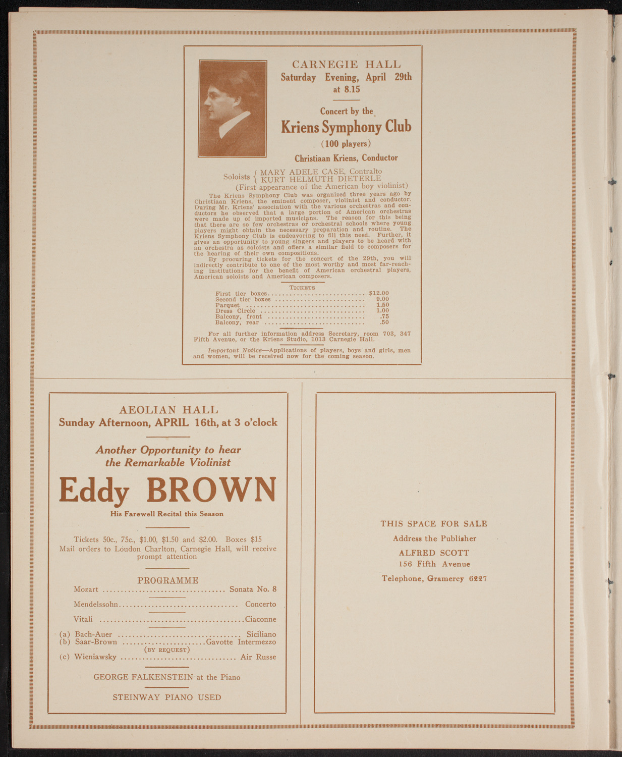 John McCormack, Tenor, April 9, 1916, program page 10