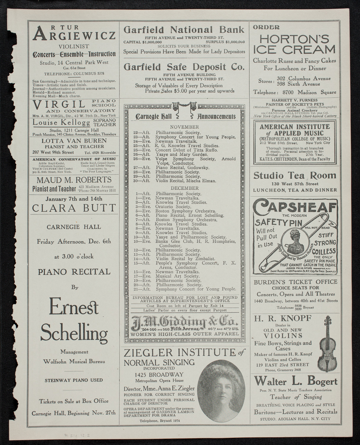 New York Philharmonic, November 21, 1912, program page 3
