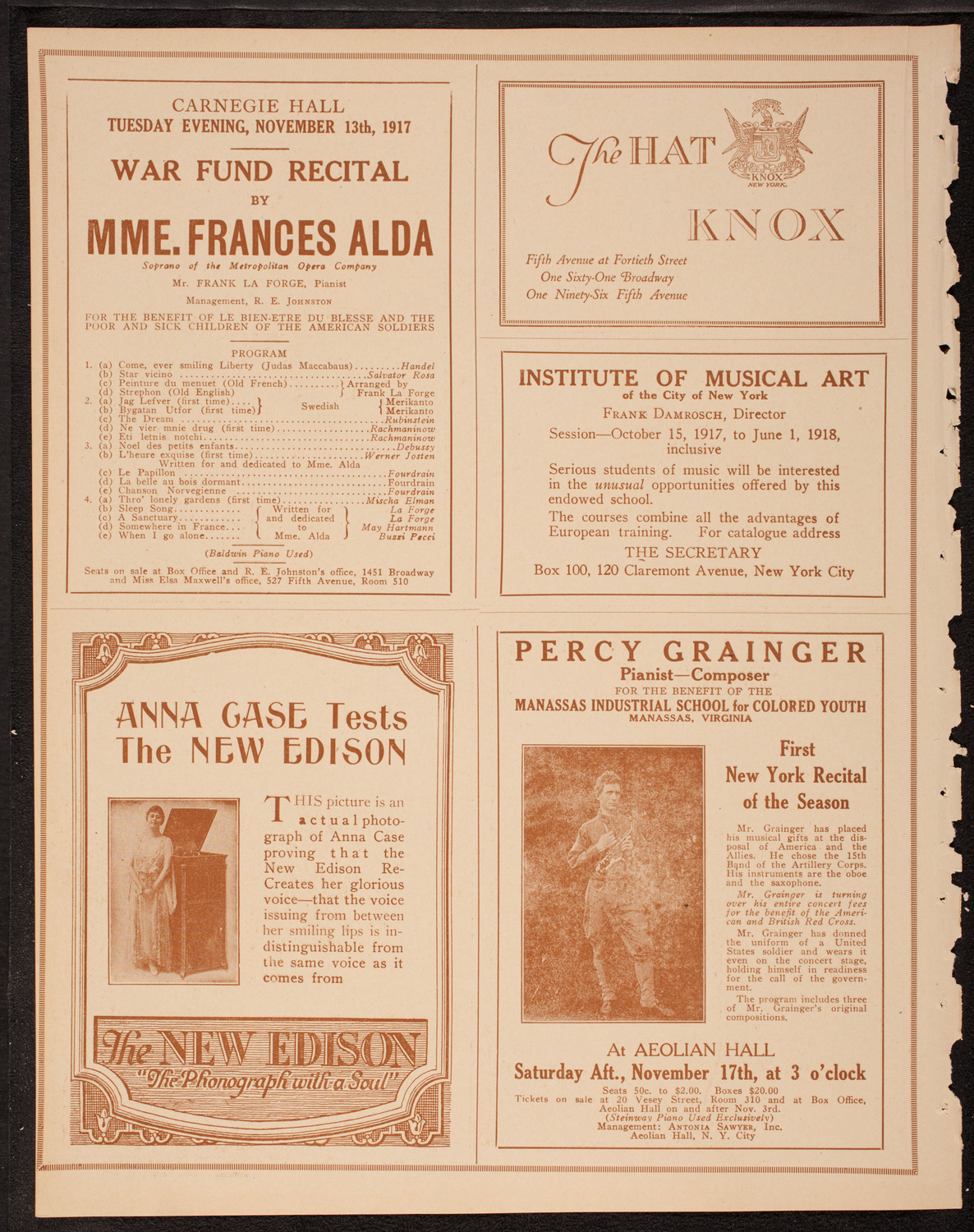 Efrem Zimbalist, Violin, November 4, 1917, program page 2