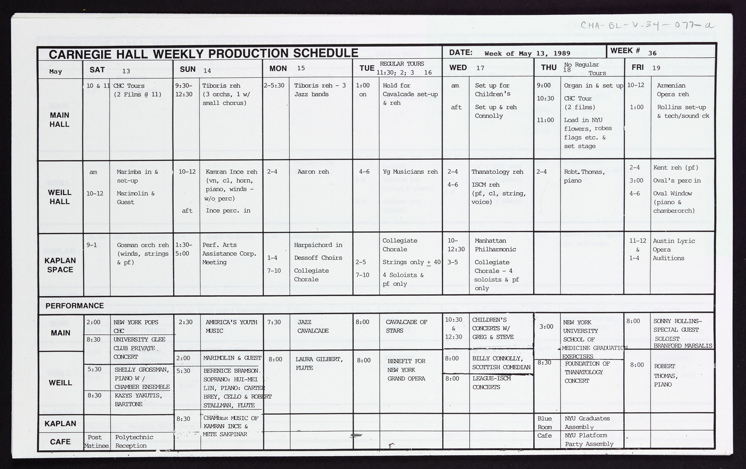 Carnegie Hall Booking Ledger, volume 34, page 77a