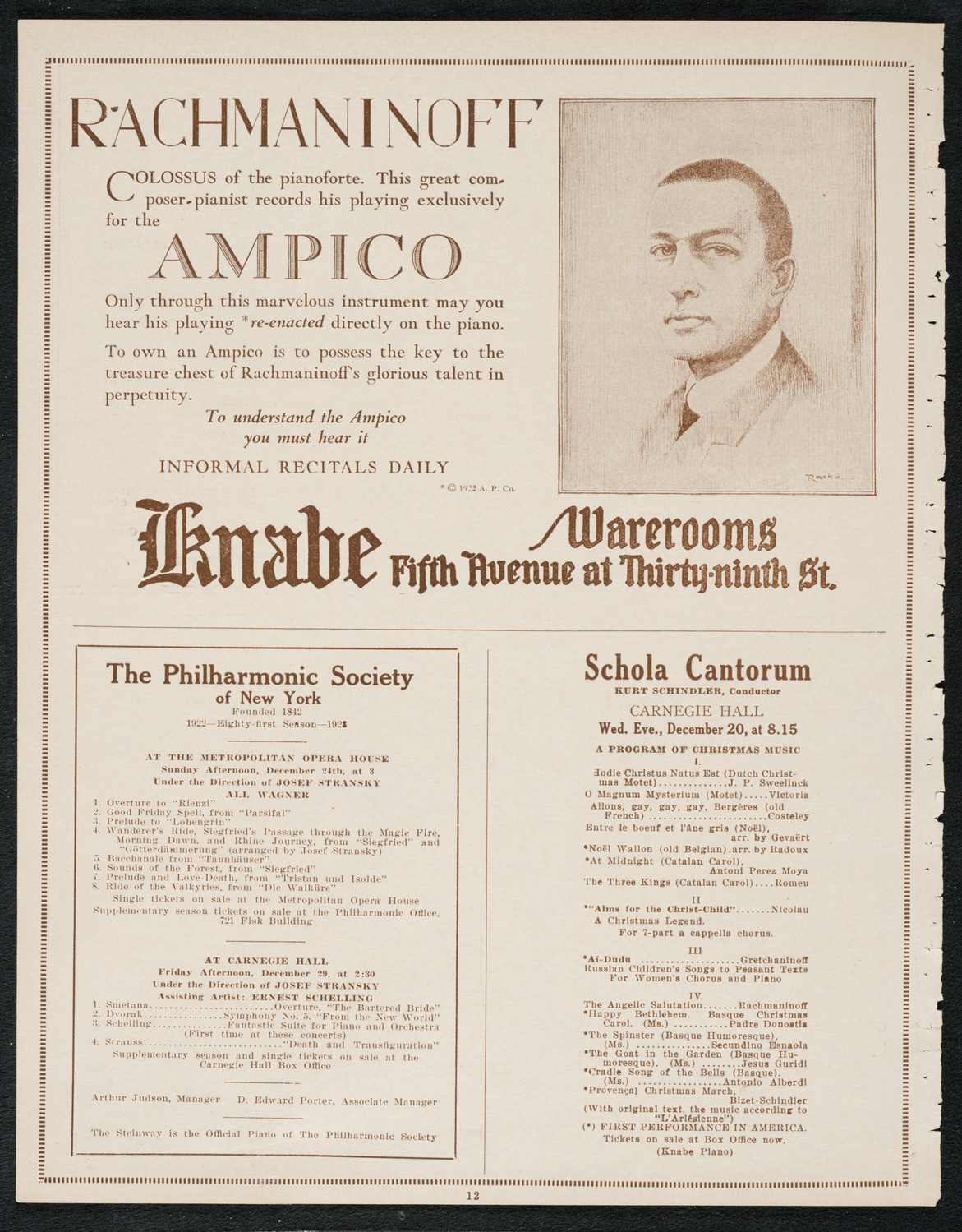 Sigrid Onégin, Contralto, Harold Bauer, and Felix Salmond, December 17, 1922, program page 12