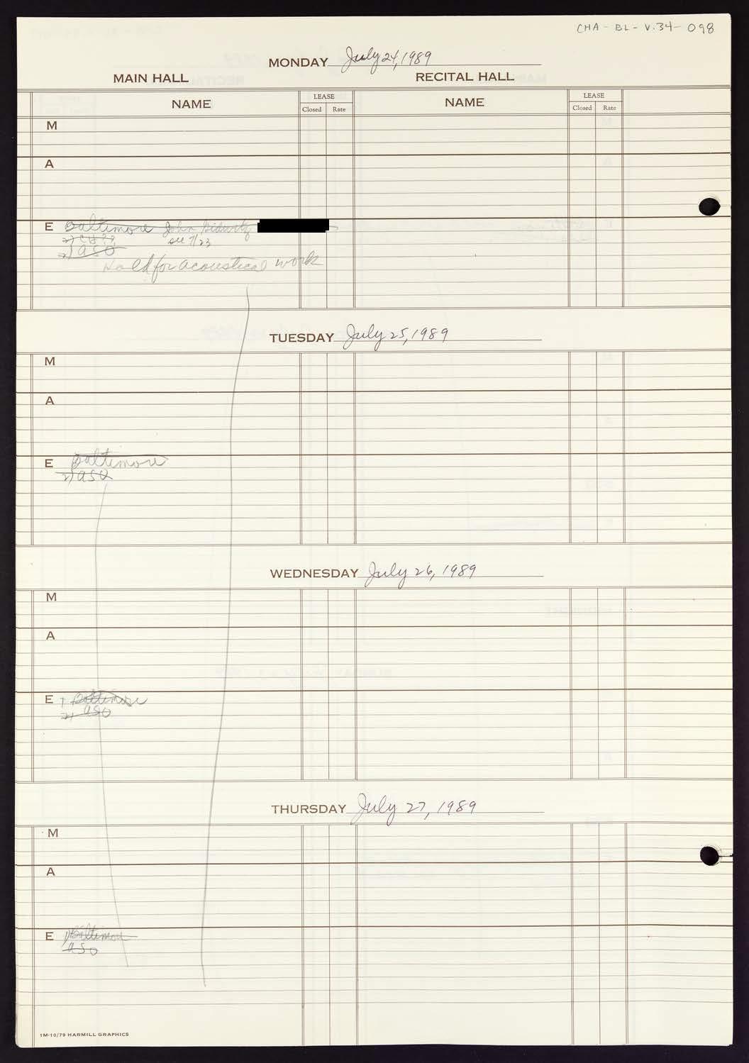 Carnegie Hall Booking Ledger, volume 34, page 98