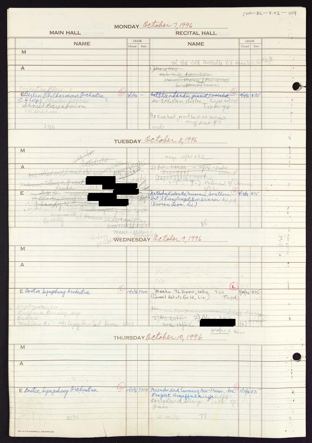 Carnegie Hall Booking Ledger, volume 42, page 14