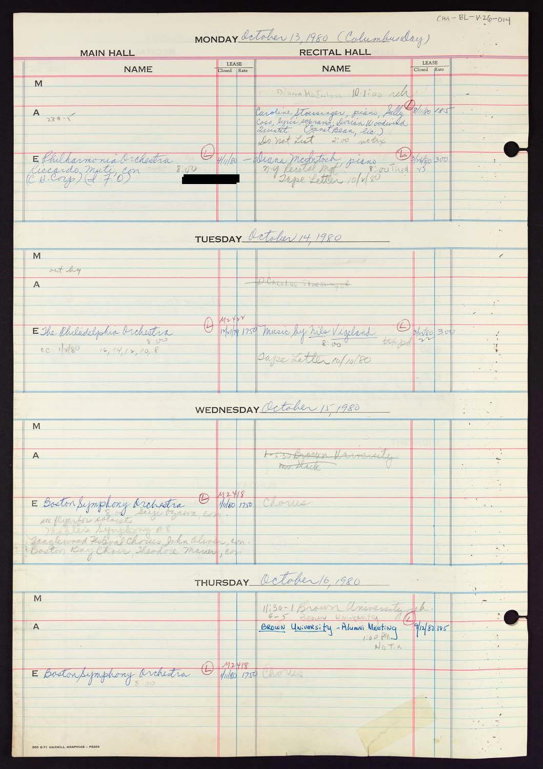 Carnegie Hall Booking Ledger, volume 26, page 14