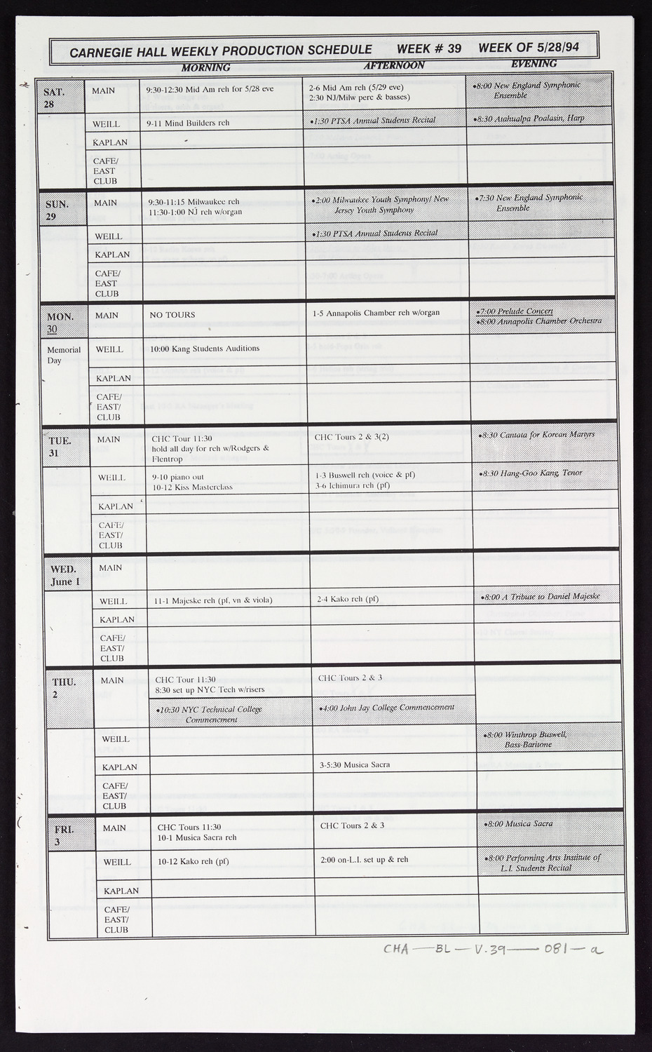 Carnegie Hall Booking Ledger, volume 39, page 81a