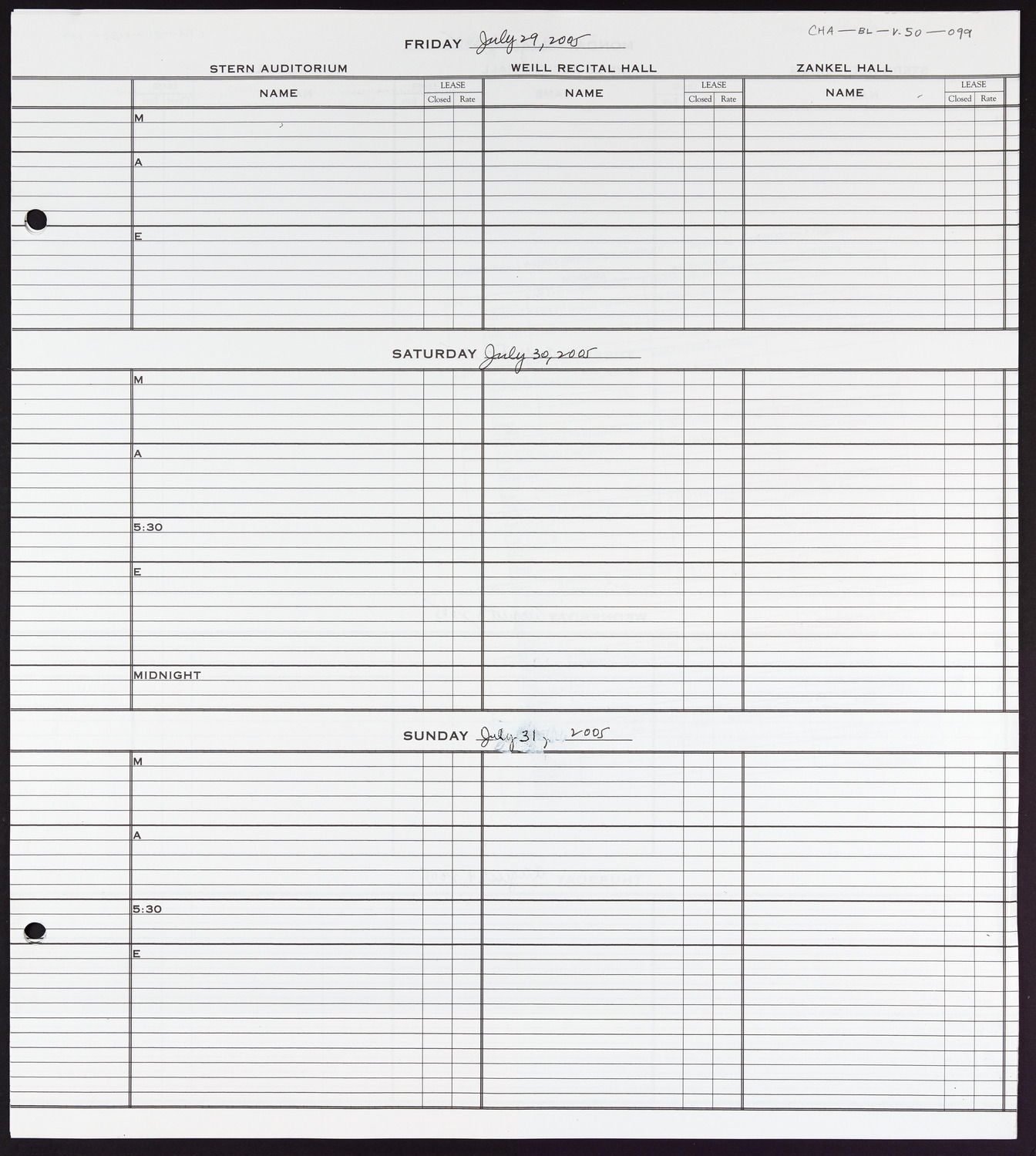 Carnegie Hall Booking Ledger, volume 50, page 99