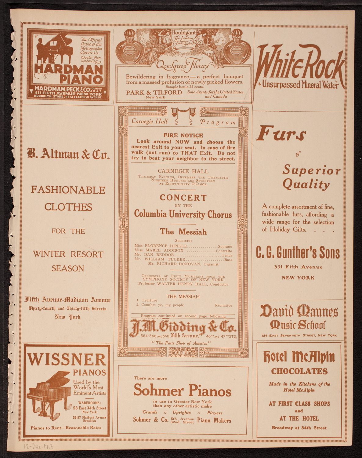 Columbia University Chorus, December 20, 1917, program page 5