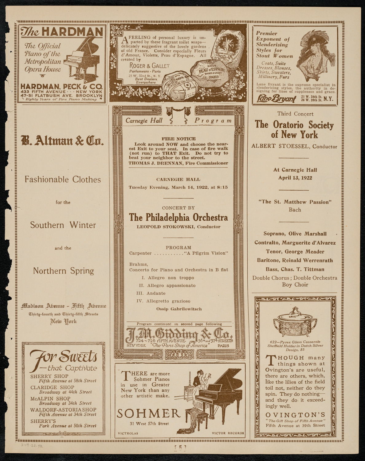 Philadelphia Orchestra, March 14, 1922, program page 5