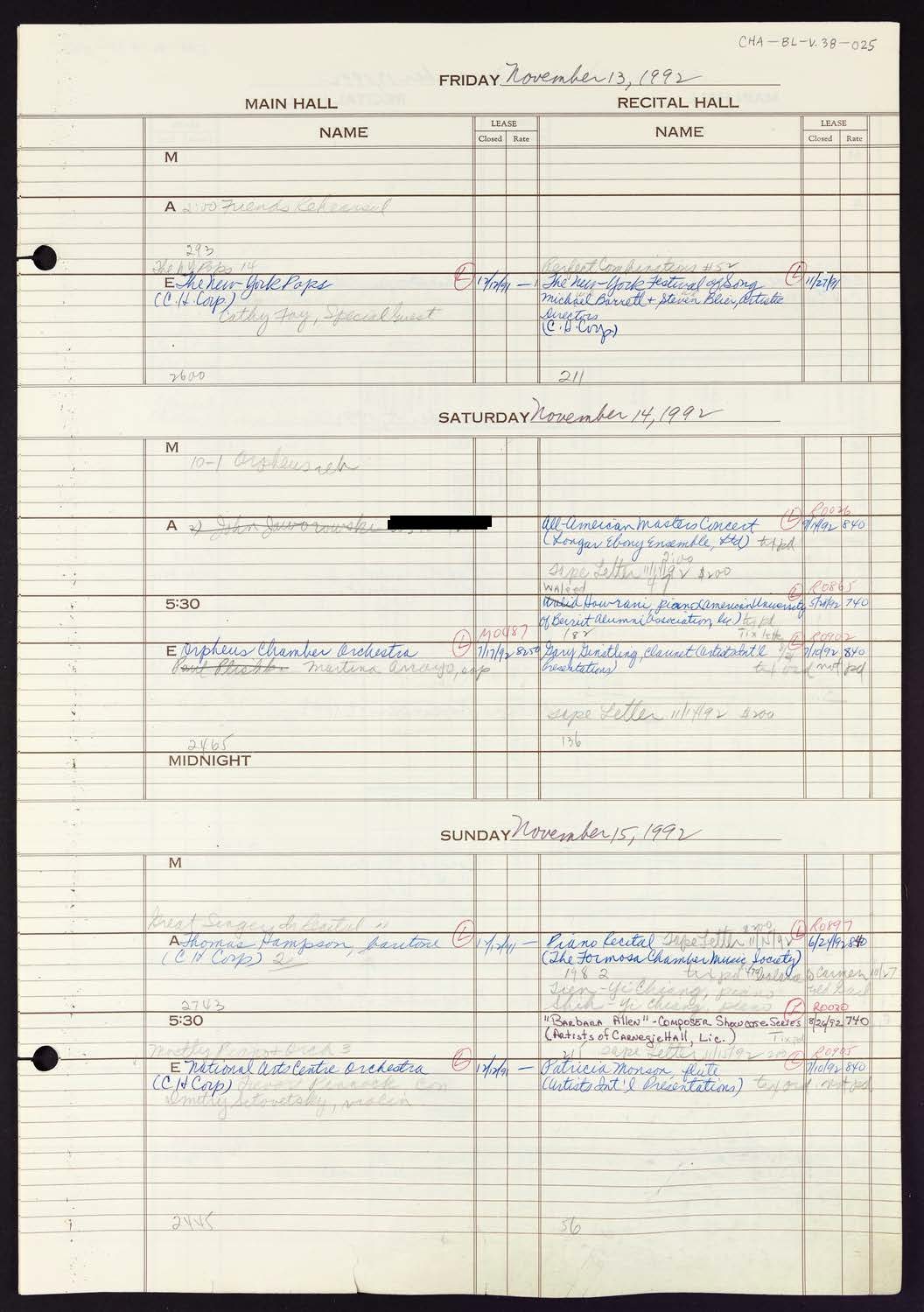 Carnegie Hall Booking Ledger, volume 38, page 25