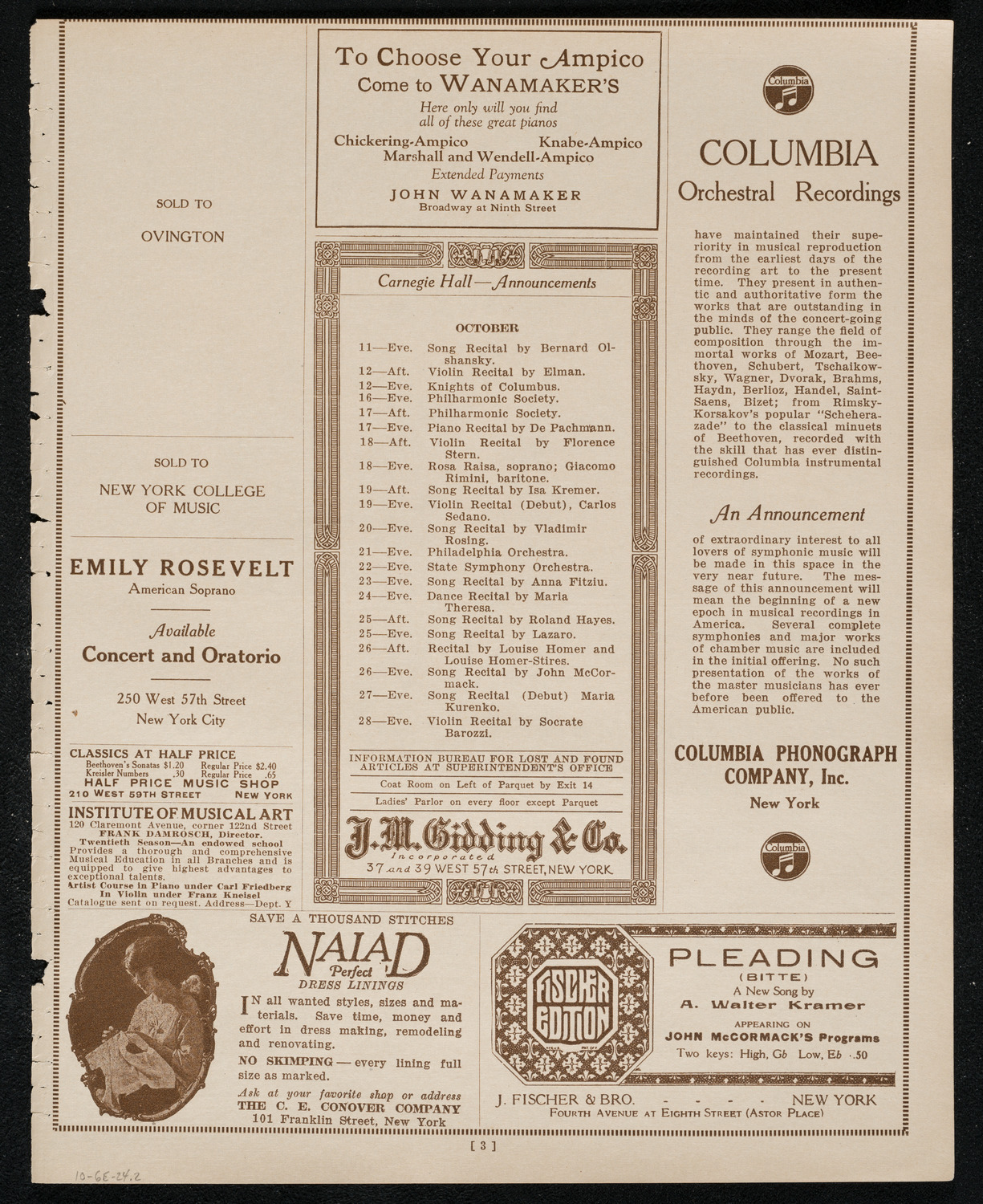 Rhys Morgan, Tenor, October 6, 1924, program page 3