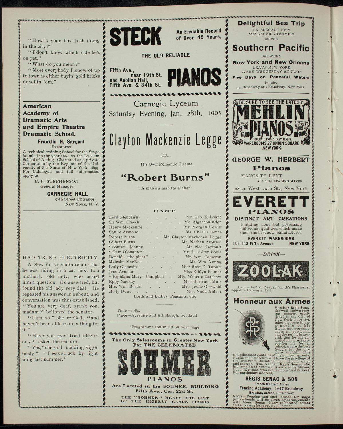 Clayton Mackenzie Legge in "Robert Burns", January 28, 1905, program page 2