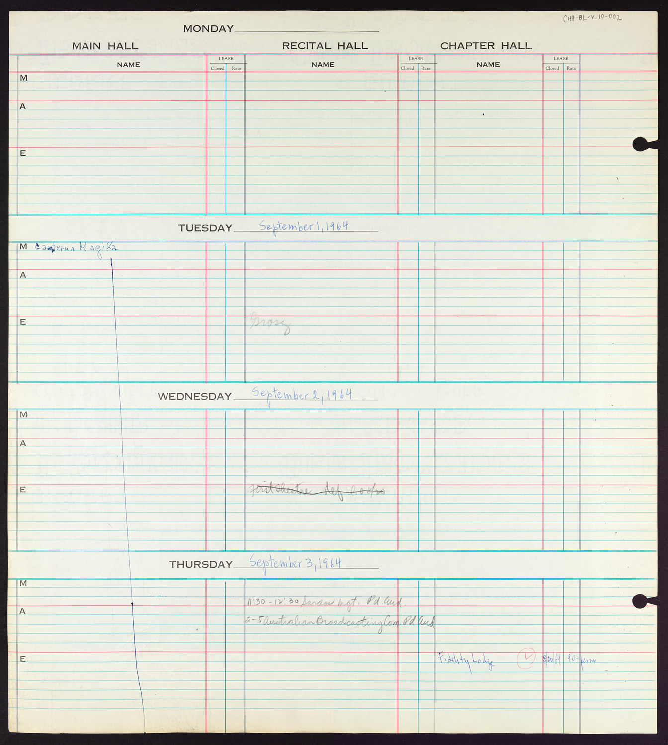 Carnegie Hall Booking Ledger, volume 10, page 2