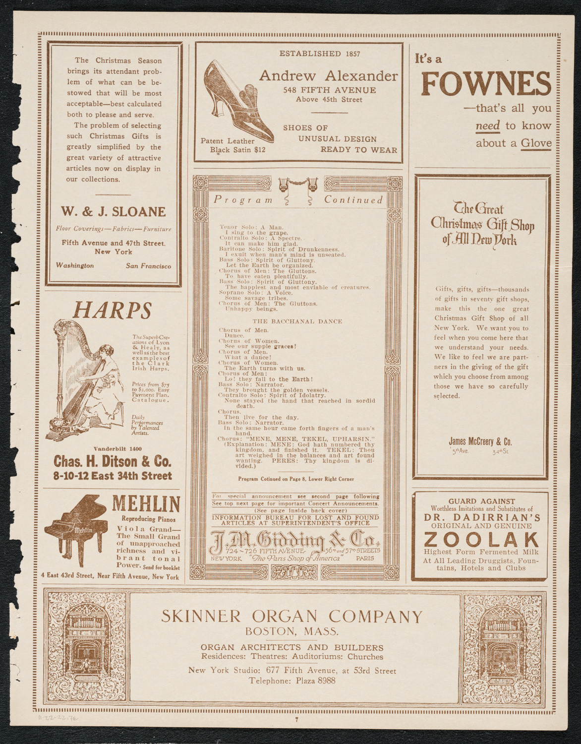 Oratorio Society of New York, November 22, 1922, program page 7