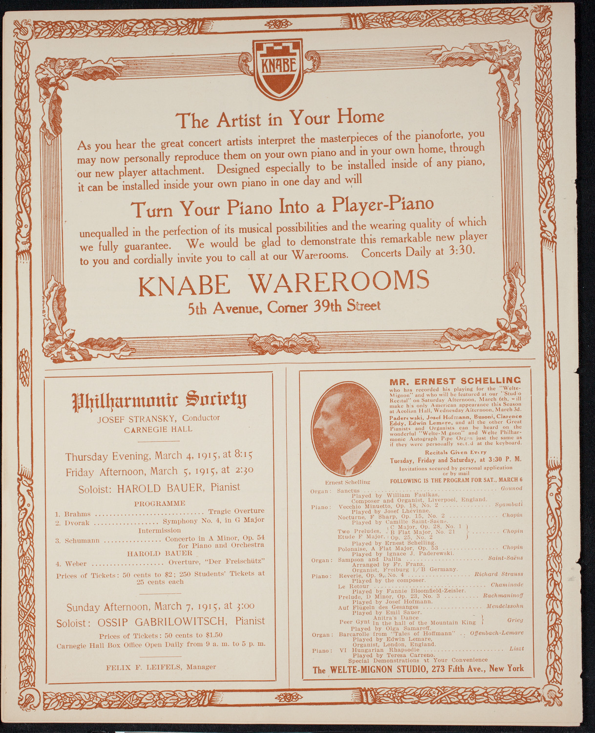 Concert of Compositions by Sigismond Stojowski, March 1, 1915, program page 12