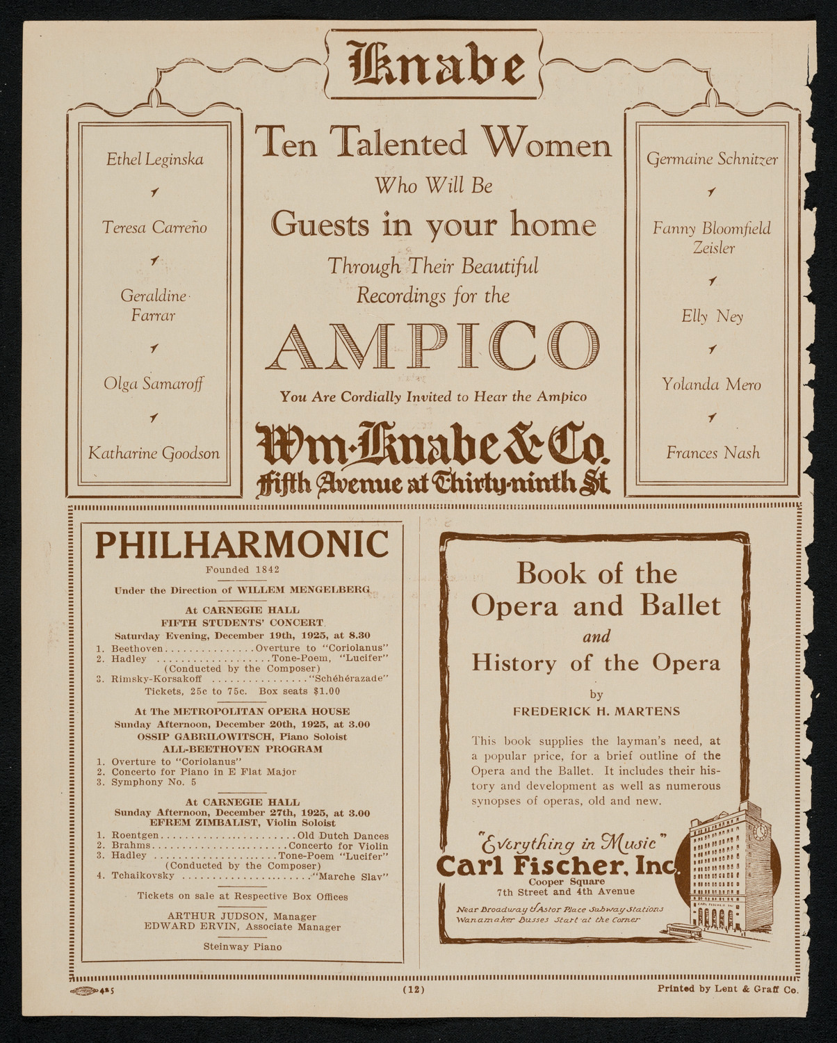 New York Symphony Orchestra, December 18, 1925, program page 12