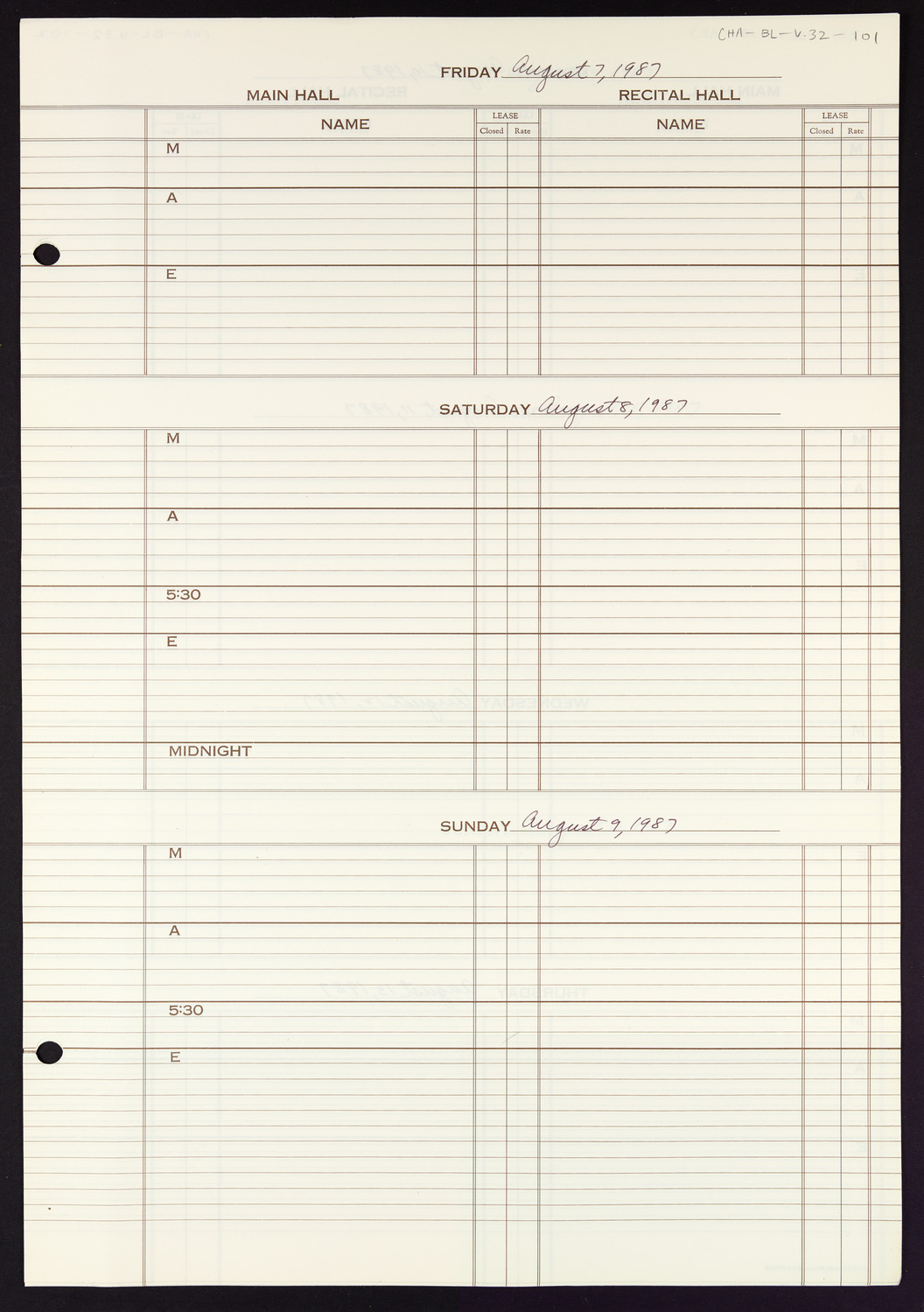 Carnegie Hall Booking Ledger, volume 32, page 101