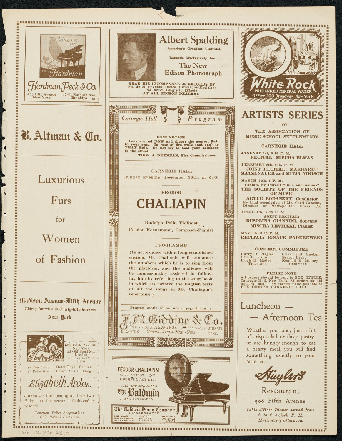 Fyodor Chaliapin, Tenor, December 30, 1923, program page 5