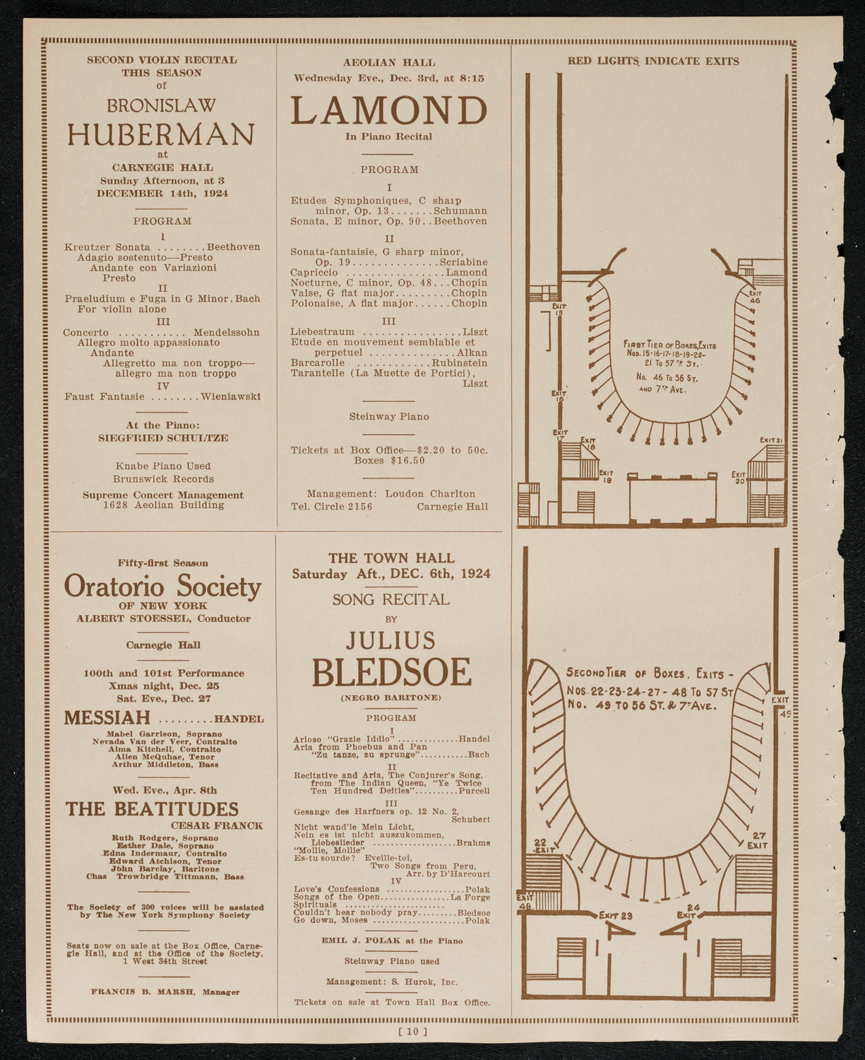 Roland Hayes, Tenor, November 28, 1924, program page 10