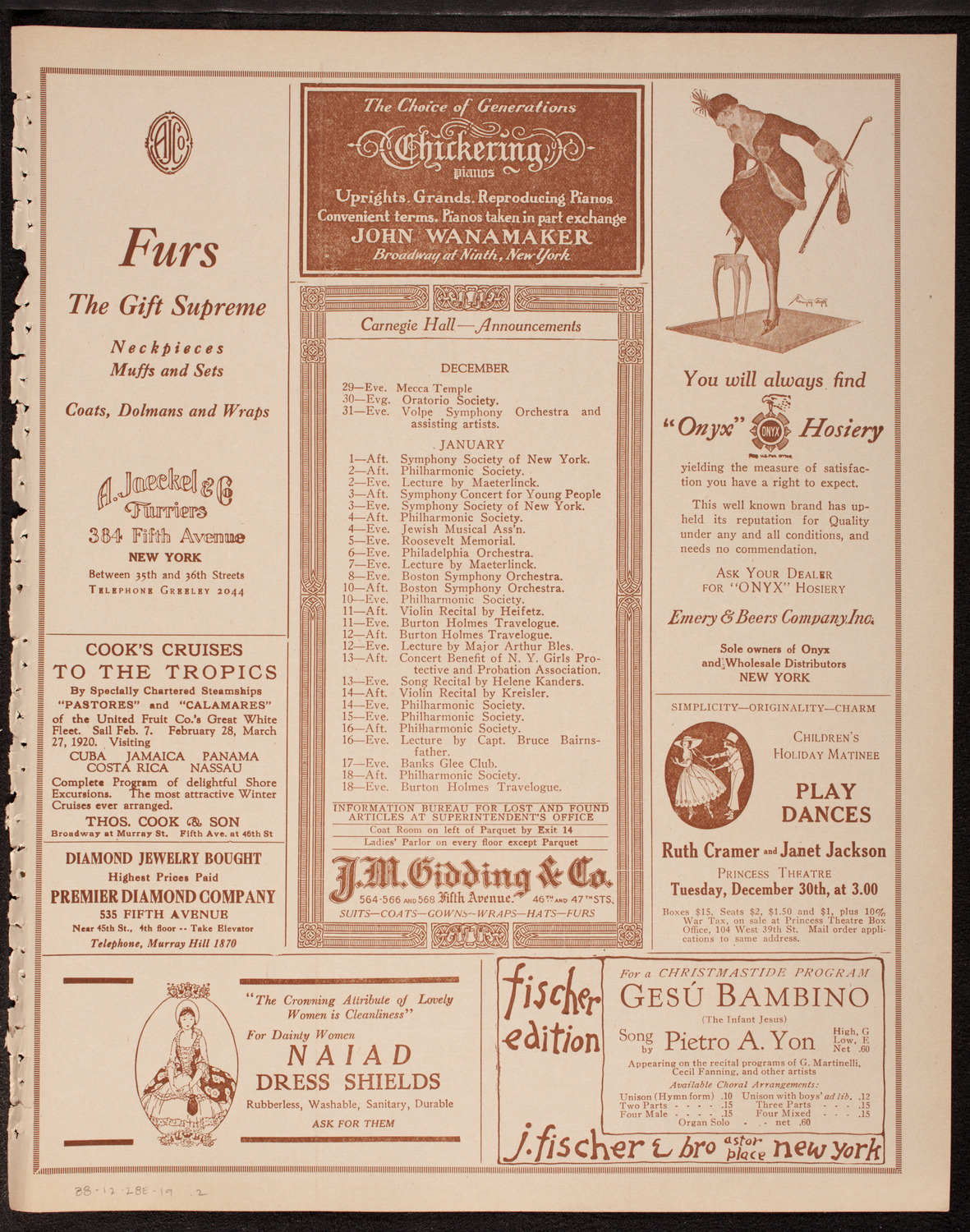 New Symphony Orchestra, December 28, 1919, program page 3