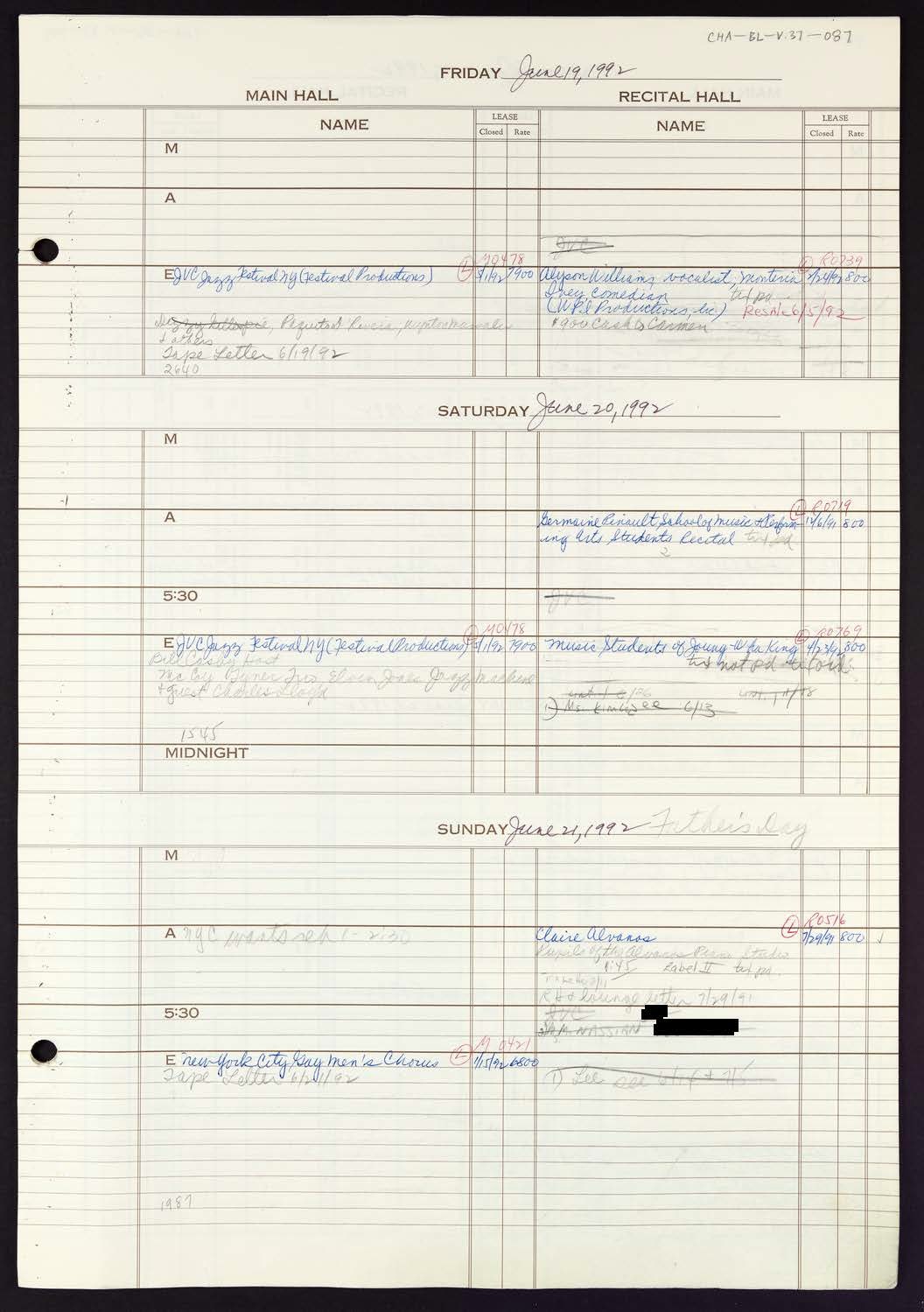 Carnegie Hall Booking Ledger, volume 37, page 87