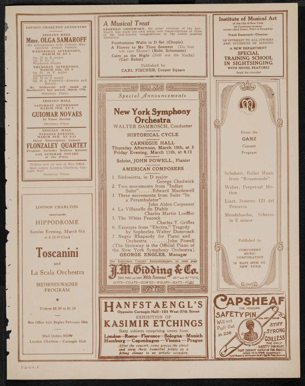 Erica Morini, Violin, March 6, 1921, program page 9