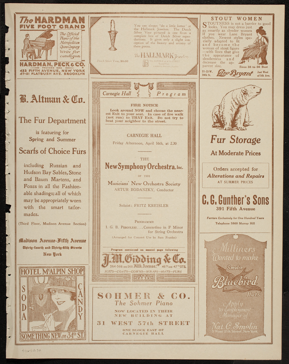 New Symphony Orchestra, April 16, 1920, program page 5