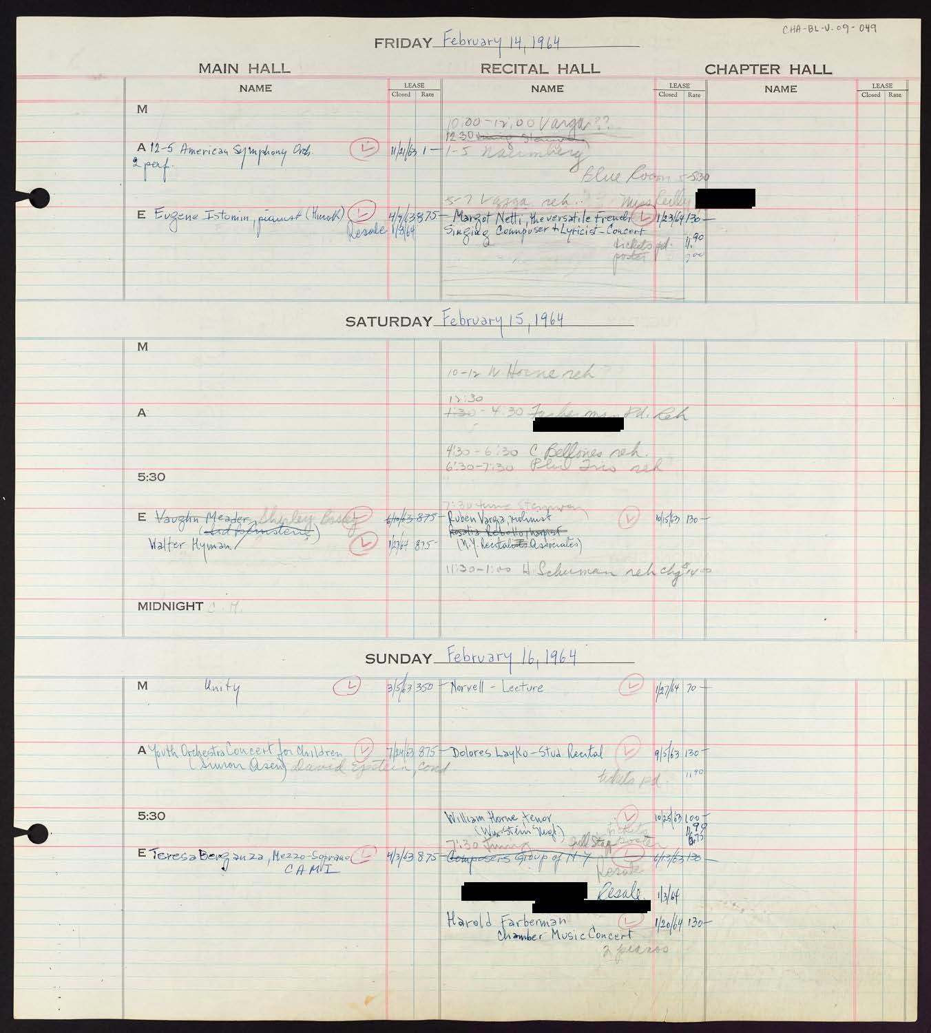 Carnegie Hall Booking Ledger, volume 9, page 49