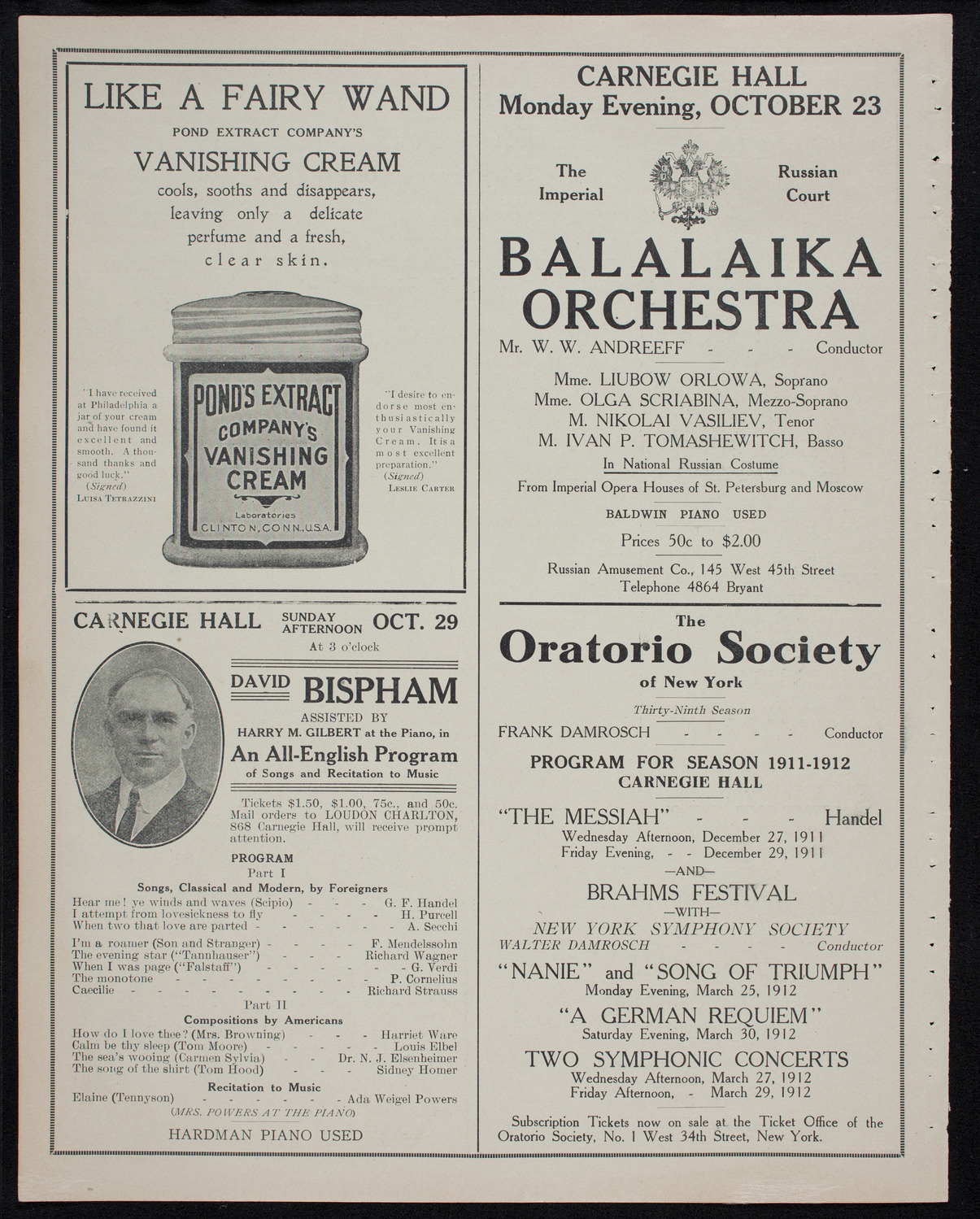 People's Symphony Concert, October 15, 1911, program page 8