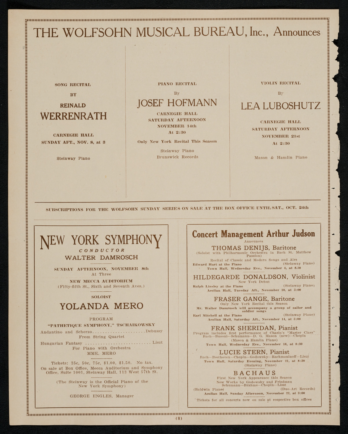 John Powell, Piano, November 1, 1925, program page 8