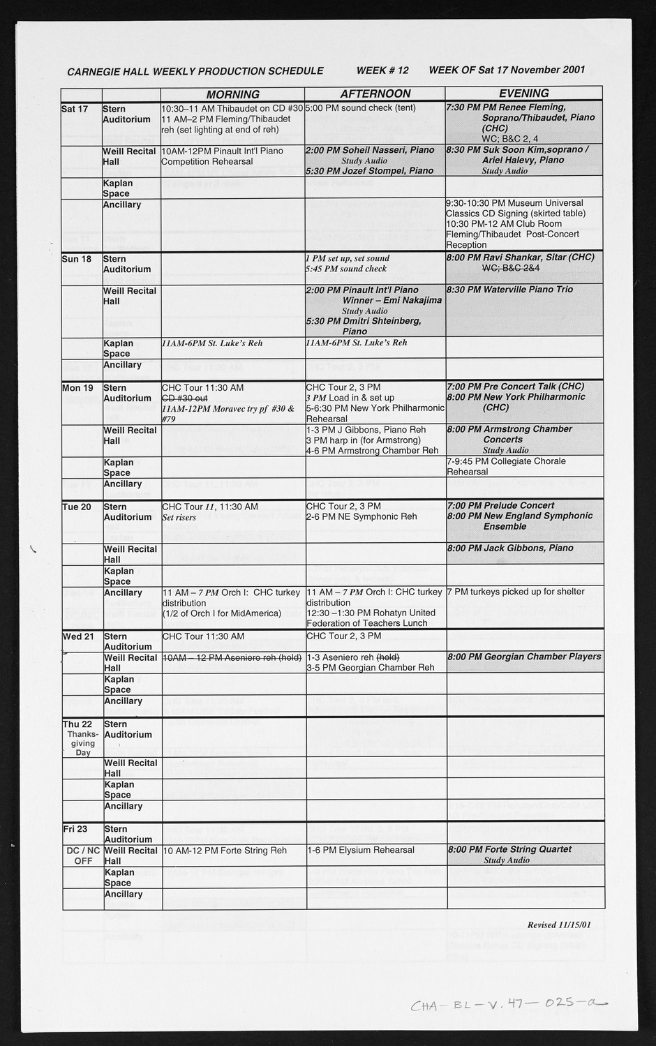 Carnegie Hall Booking Ledger, volume 47, page 25a