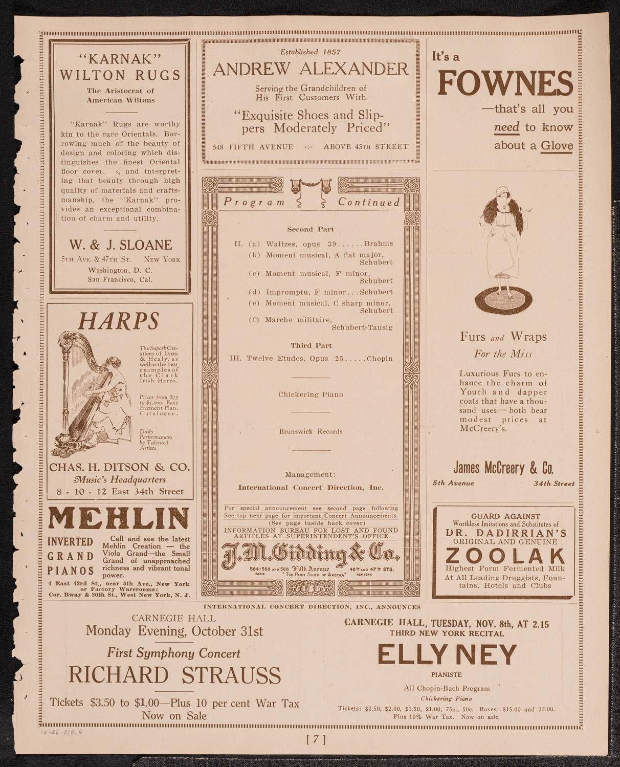 Elly Ney, Piano, October 26, 1921, program page 7