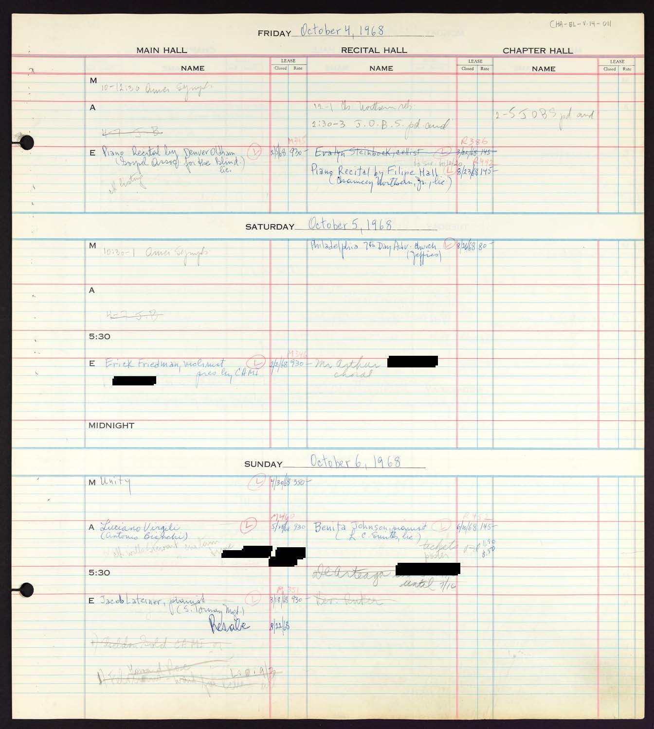 Carnegie Hall Booking Ledger, volume 14, page 11