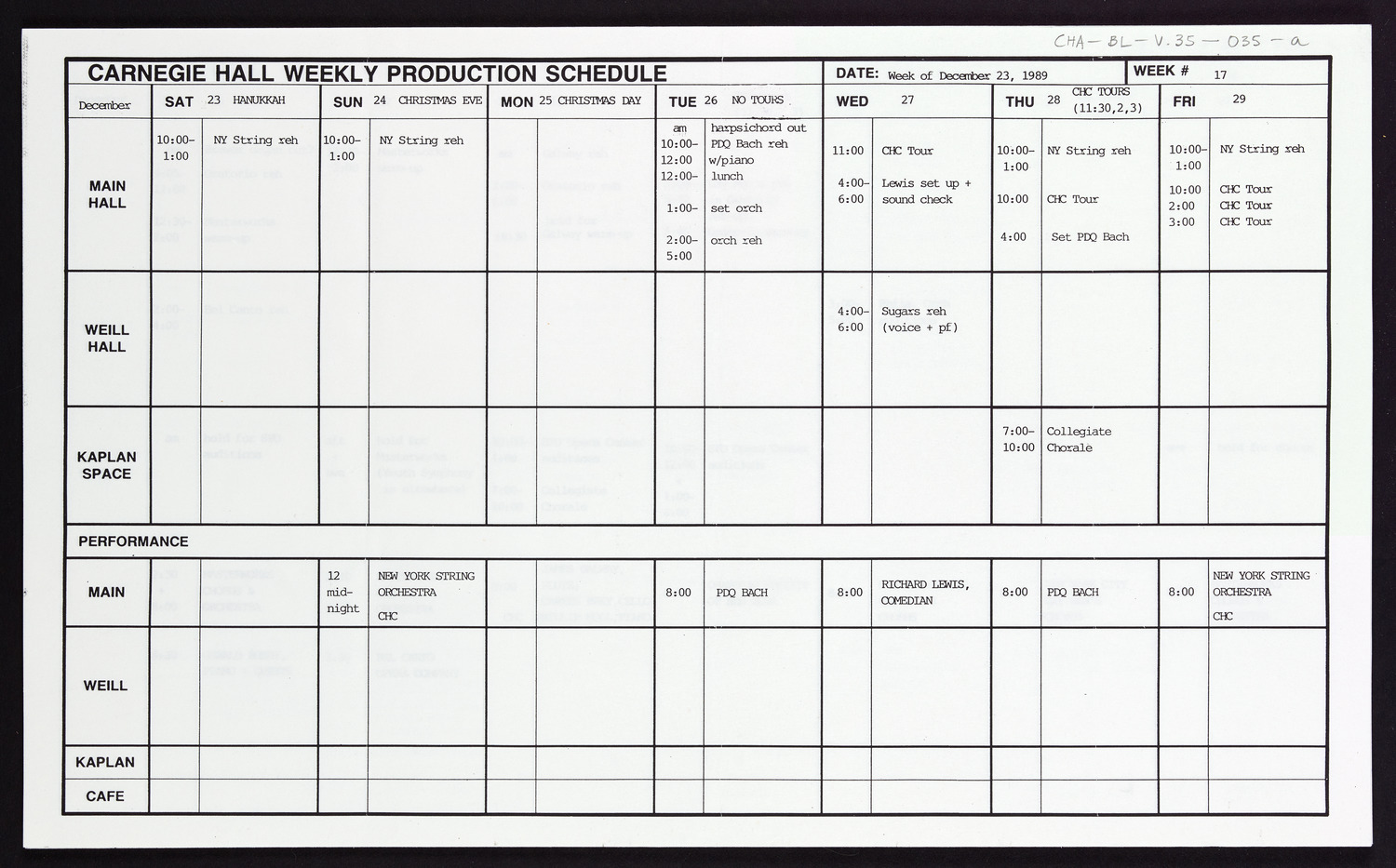 Carnegie Hall Booking Ledger, volume 35, page 35a