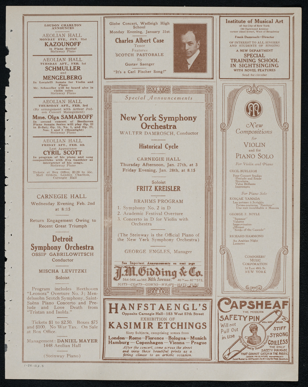 National Symphony Orchestra, January 25, 1921, program page 9