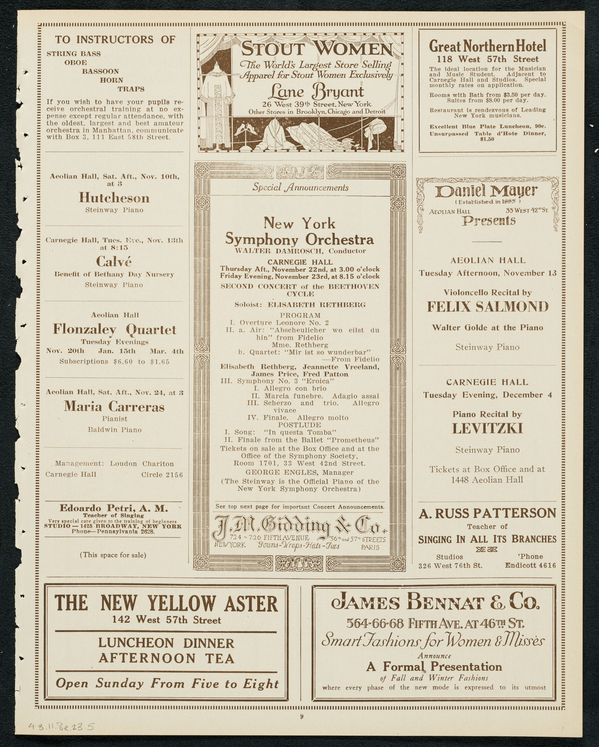 New York Philharmonic, November 8, 1923, program page 9