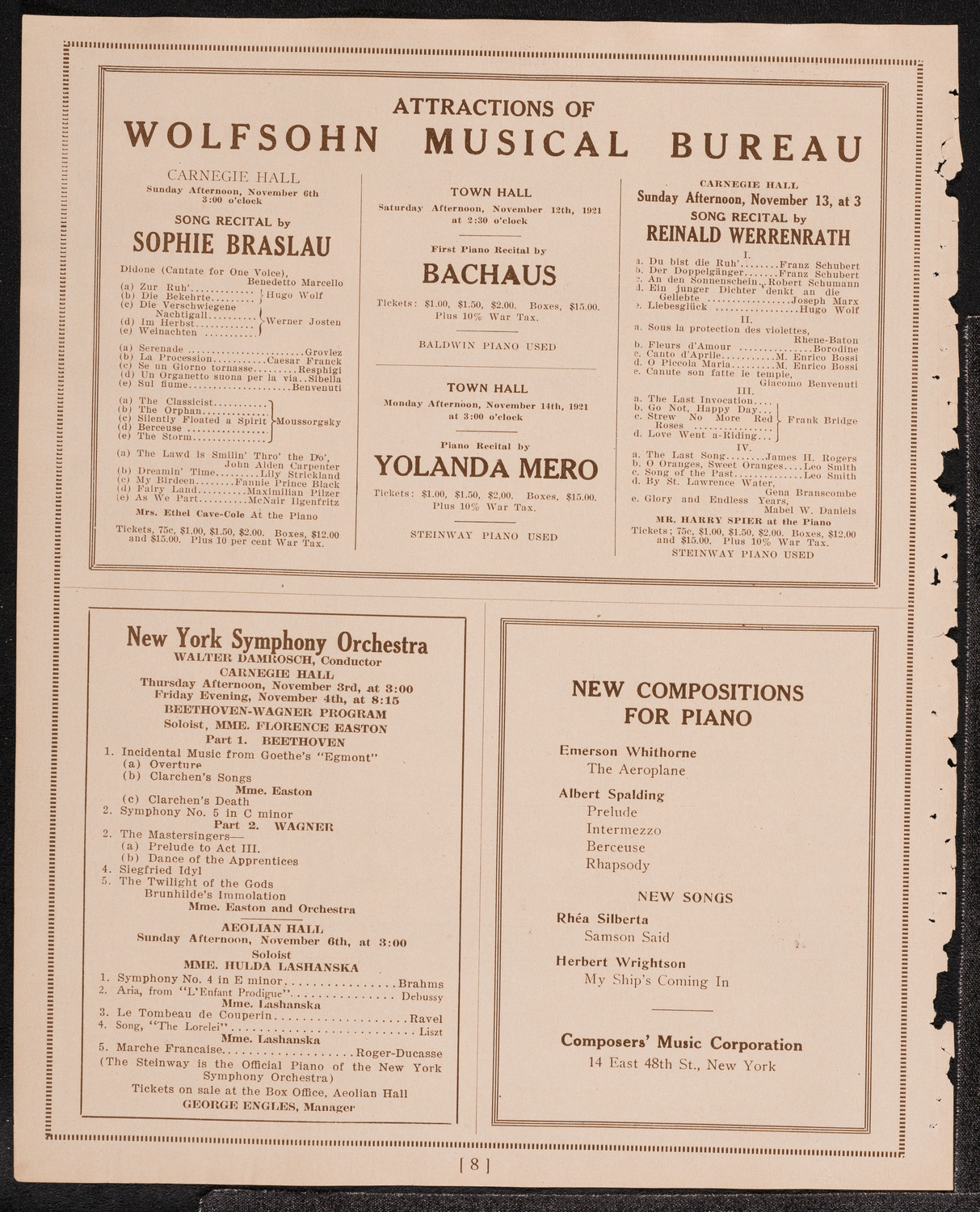 Philadelphia Orchestra, November 1, 1921, program page 8