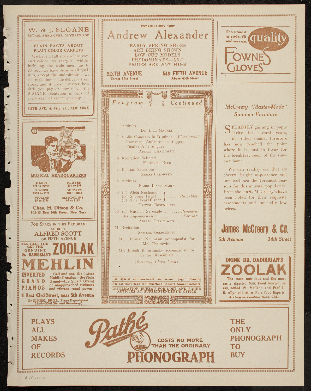 Benefit: United Baltic and Lithuanian Relief Federation, April 25, 1920, program page 7