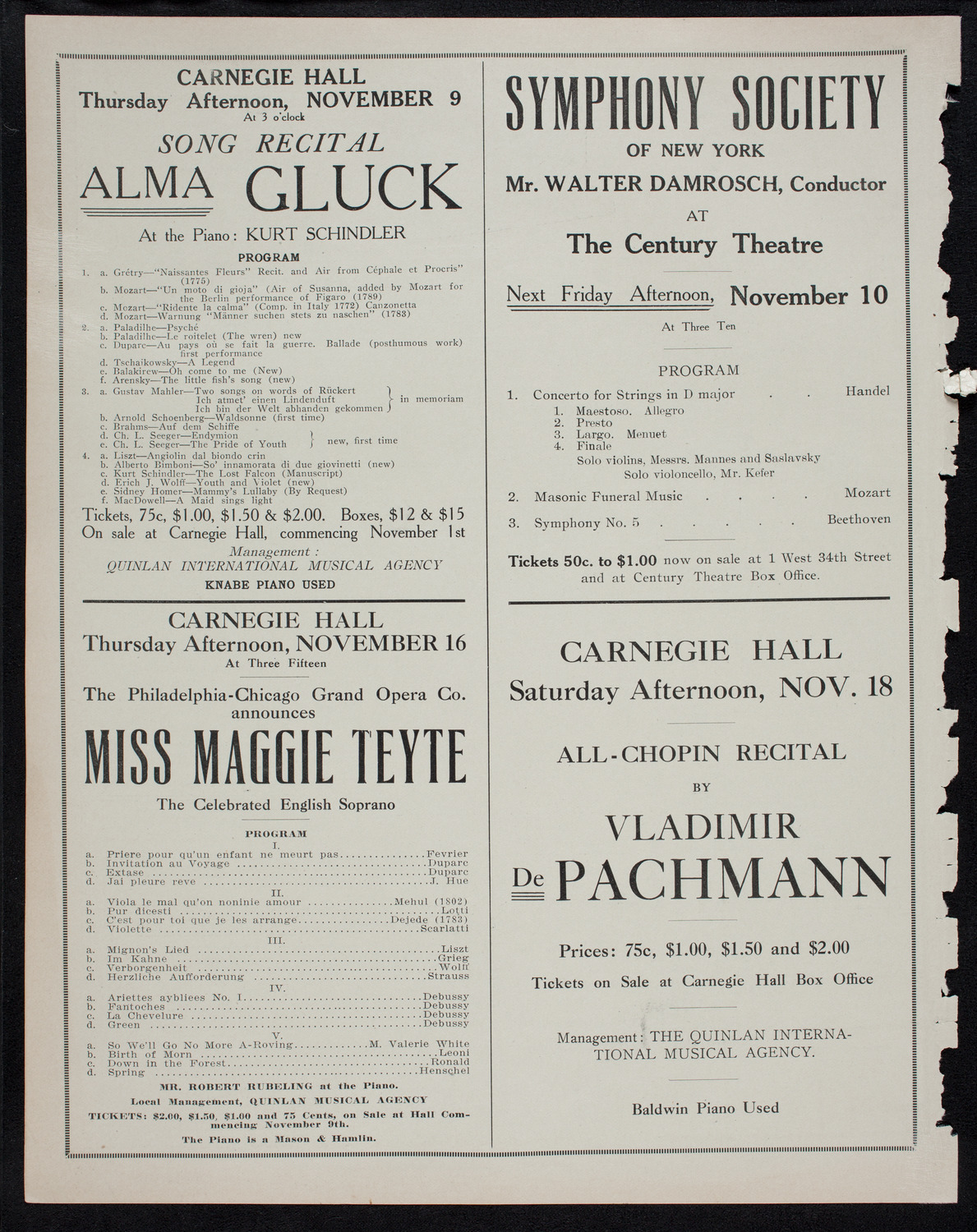 Johanna Gadski, Soprano, November 7, 1911, program page 10