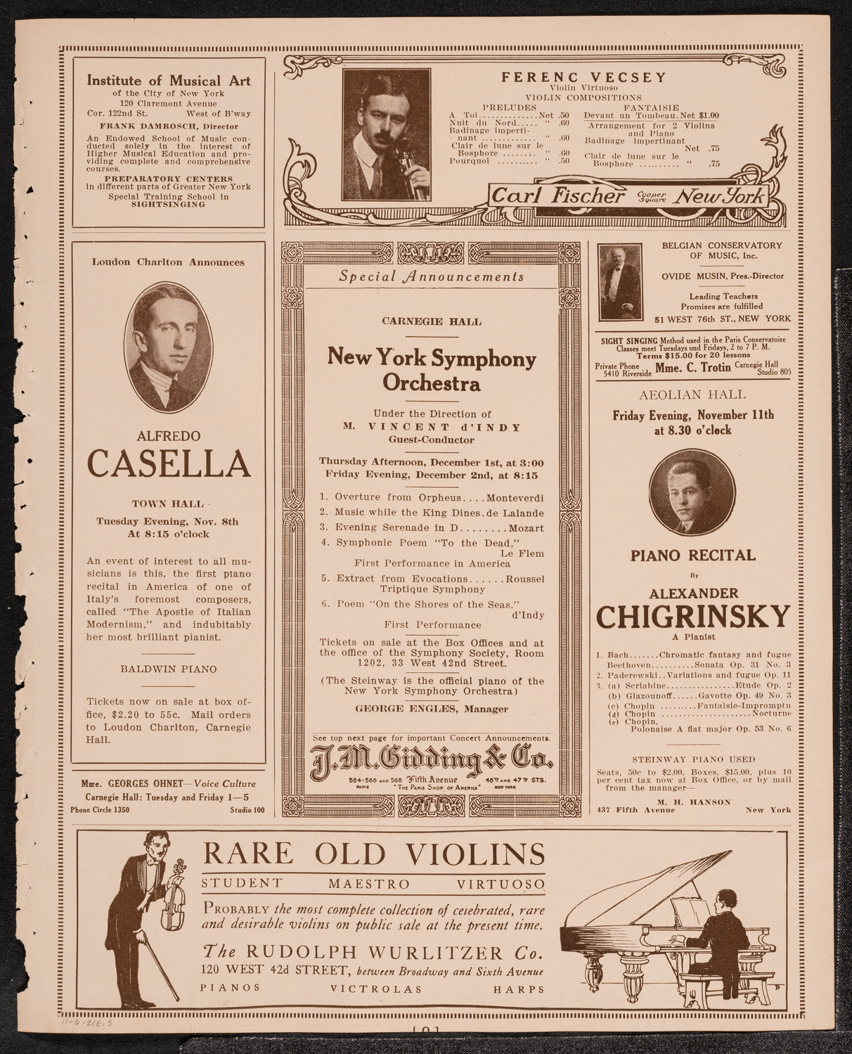 John Corigliano, Violin, November 6, 1921, program page 10